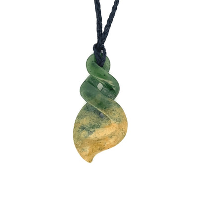 NZ greenstone pounamu double twist necklace on braided slider cord