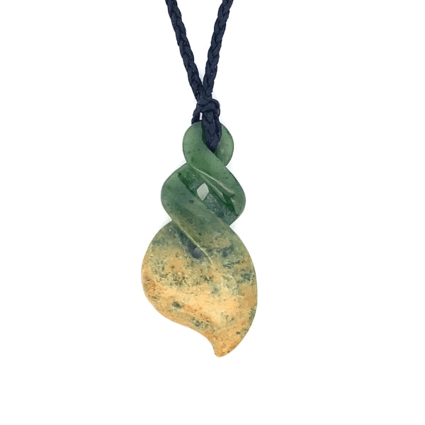 NZ greenstone pounamu double twist necklace on braided slider cord