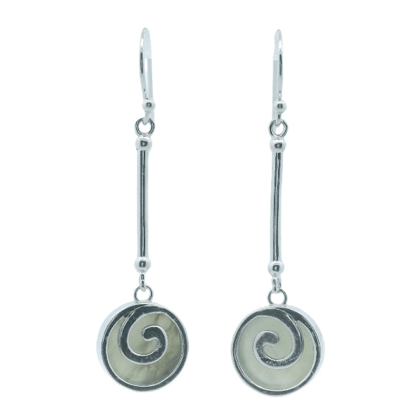 NZ Greenstone pounamu round drop hook earrings in sterling silver
