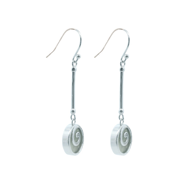 NZ Greenstone pounamu round drop hook earrings in sterling silver