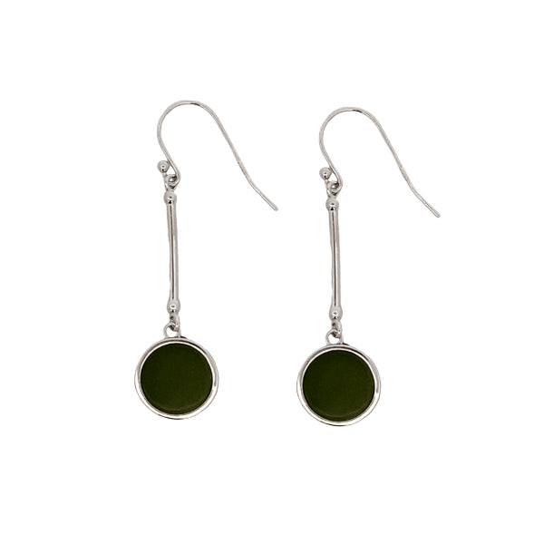 NZ Greenstone pounamu round drop hook earrings in sterling silver