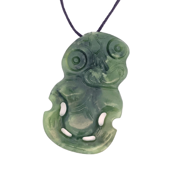 NZ pounamu greenstone hei tiki on slider cord - 60mm