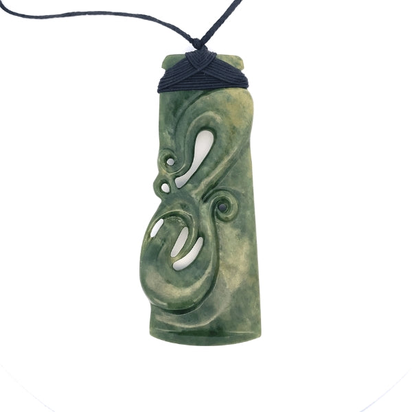 NZ pounamu greenstone bound toki with manaia on slider cord - 104mm