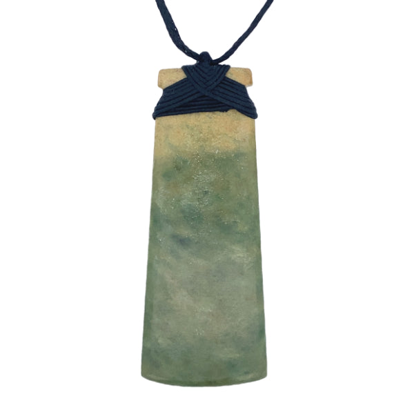 NZ pounamu greenstone flower jade bound toki on slider cord