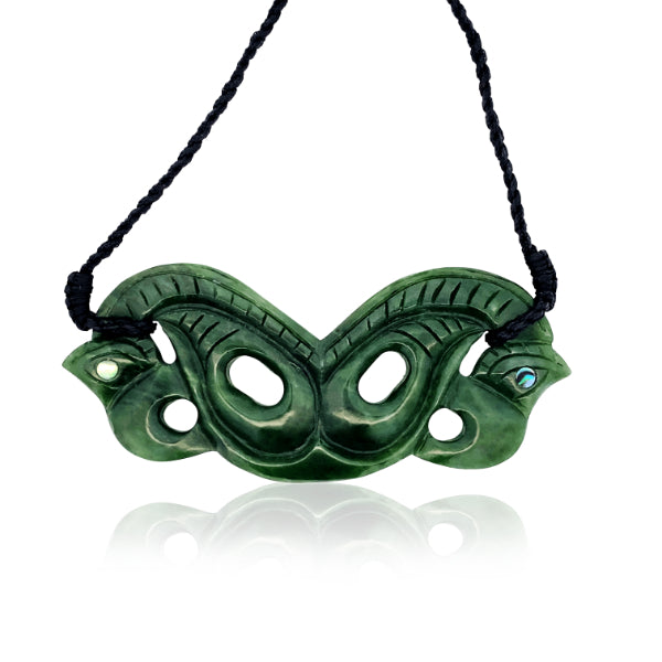 NZ Greenstone Pounamu double Manaia breastplate necklace