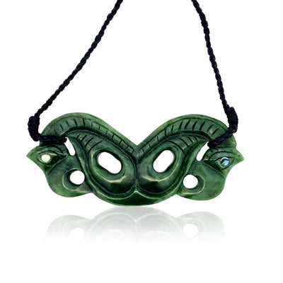 NZ Greenstone Pounamu double Manaia breastplate necklace