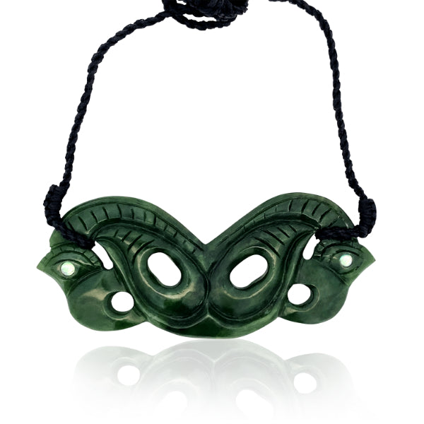 NZ Greenstone Pounamu double Manaia breastplate necklace