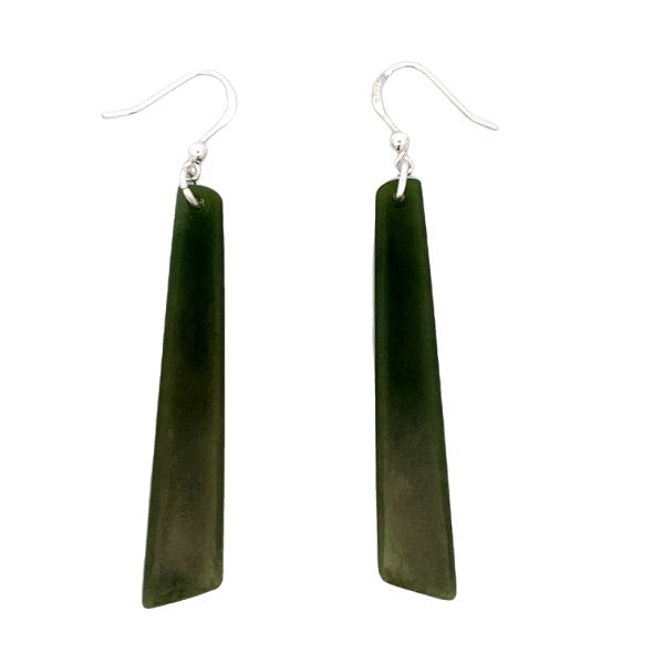 NZ pounamu greenstone angled drop earrings on sterling silver hooks