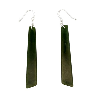 NZ pounamu greenstone angled drop earrings on sterling silver hooks