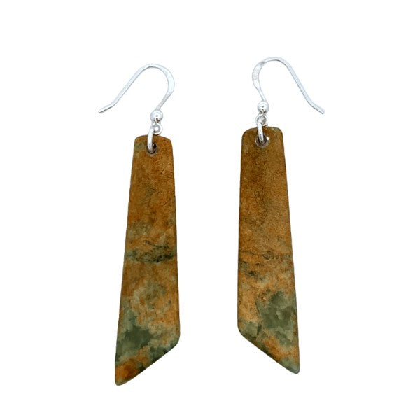 NZ pounamu greenstone angled drop earrings on sterling silver hooks