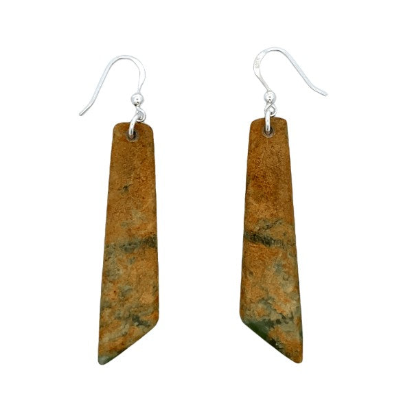 NZ pounamu greenstone angled drop earrings on sterling silver hooks