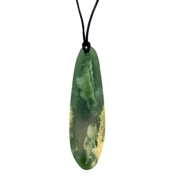 NZ pounamu greenstone drop pendant on slider cord