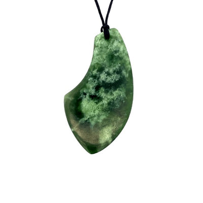 NZ pounamu greenstone curved drop pendant on slider cord