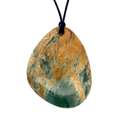 NZ pounamu greenstone freeform drop pendant on slider cord