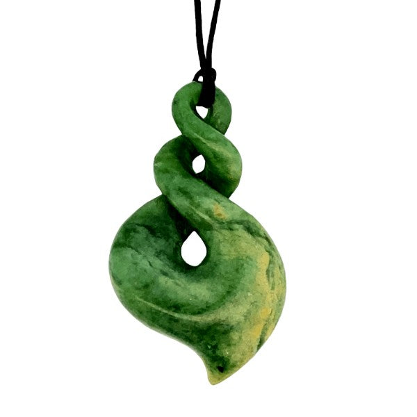 NZ pounamu greenstone twist pendant on slider cord