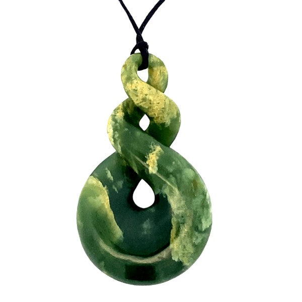 NZ pounamu greenstone double twist pendant on slider cord