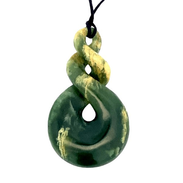 NZ pounamu greenstone double twist pendant on slider cord