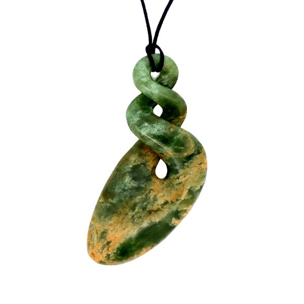 NZ flower jade pounamu double twist necklace on slider cord