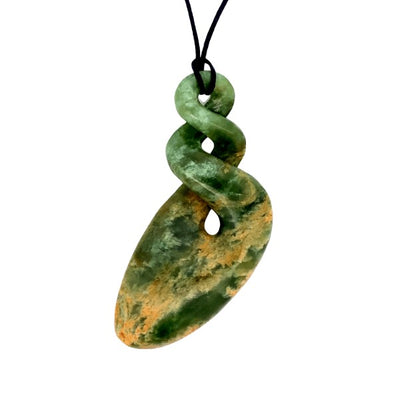 NZ flower jade pounamu double twist necklace on slider cord