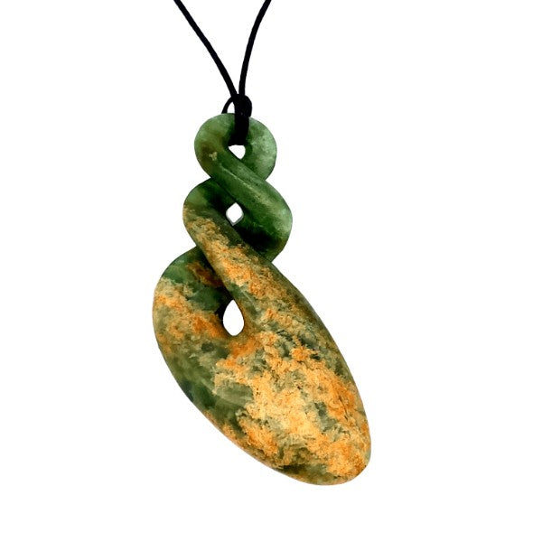 NZ pounamu greenstone flower jade double twist necklace on slider cord