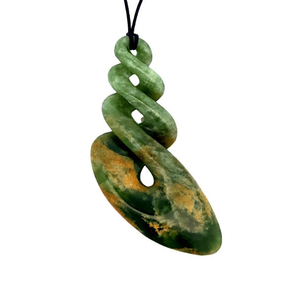 NZ flower jade pounamu greenstone triple twist necklace on slide cord