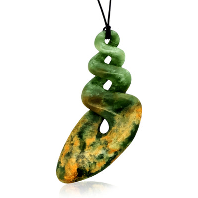 NZ flower jade pounamu greenstone triple twist necklace on slide cord