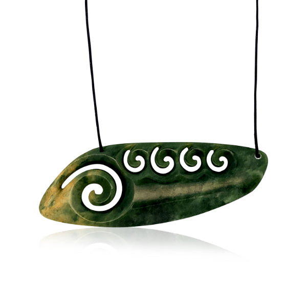 NZ Pounamu freeform Koru pendant on slider cord