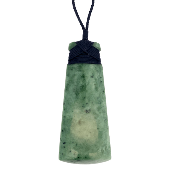 NZ pounamu greenstone bound toki necklace on slider cord