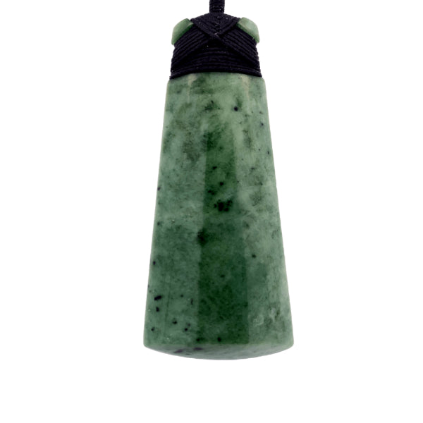NZ pounamu greenstone bound toki necklace on slider cord