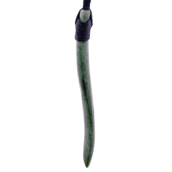 NZ pounamu greenstone toki with curve on slider cord