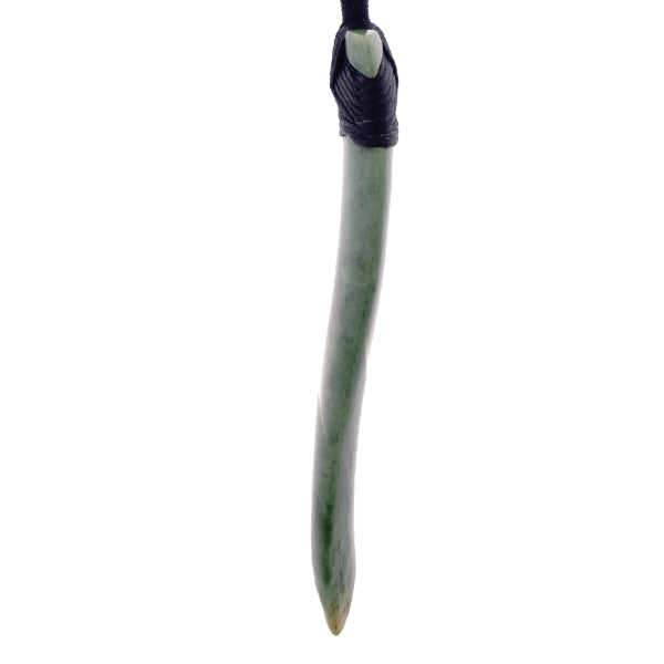 NZ pounamu greenstone toki with curve on slider cord