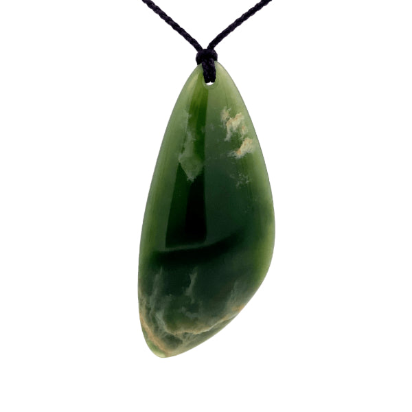 NZ pounamu greenstone flower jade drop necklace by Jayme Anderson