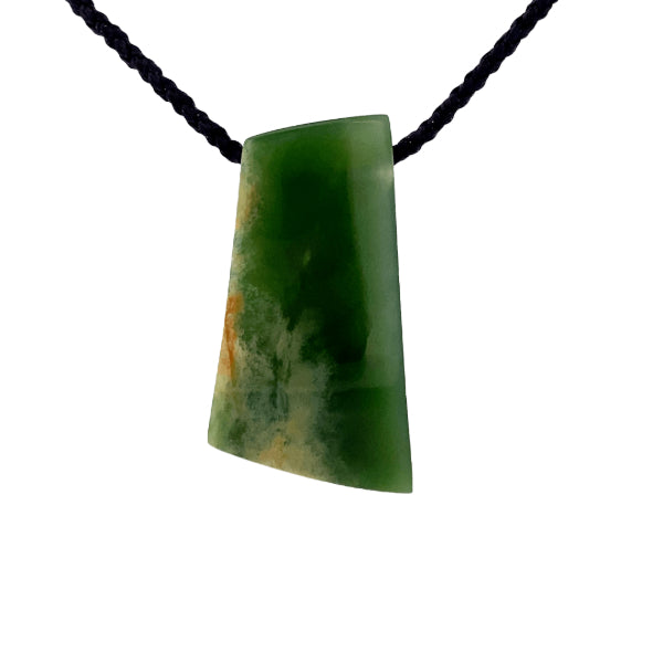 NZ pounamu greenstone freeform flower jade curved drop on slider cord by Jayme Anderson