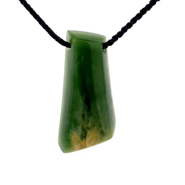 NZ pounamu greenstone freeform flower jade curved drop on slider cord by Jayme Anderson