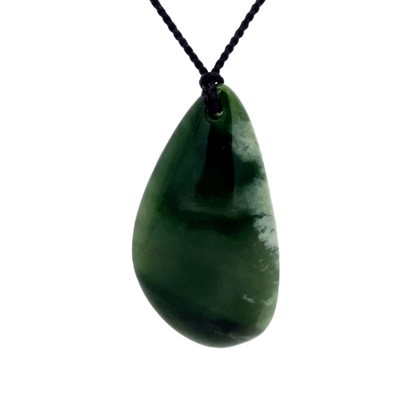 NZ pounamu greenstone freeform drop on plaited slider cord