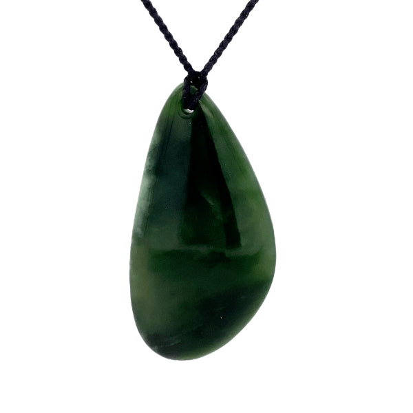 NZ pounamu greenstone freeform drop on plaited slider cord
