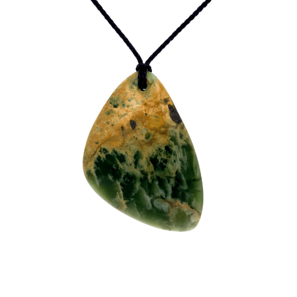 NZ pounamu greenstone flower jade polished drop necklace