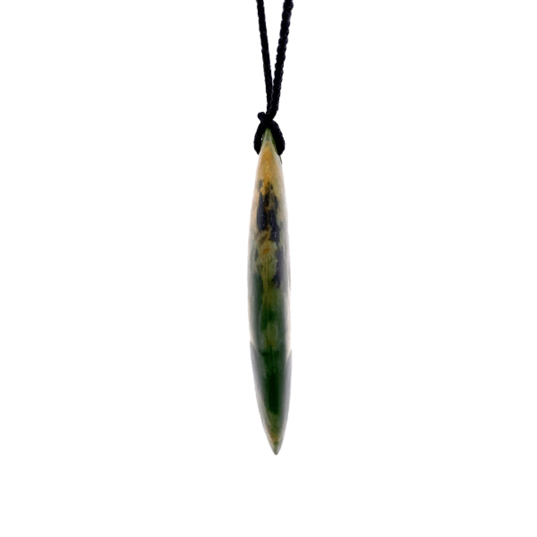 NZ pounamu greenstone flower jade polished drop necklace