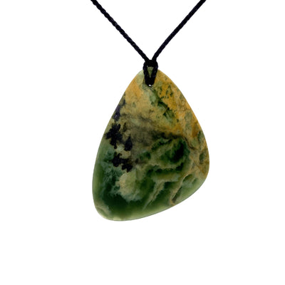 NZ pounamu greenstone flower jade polished drop necklace
