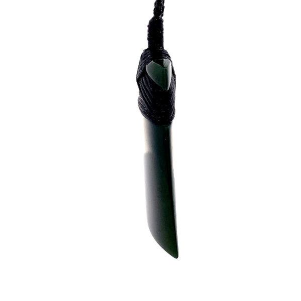 NZ pounamu greenstone bound toki on slider cord by Jayme Anderson