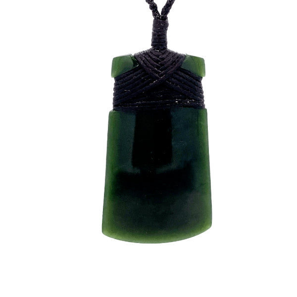 NZ pounamu greenstone bound toki on slider cord by Jayme Anderson