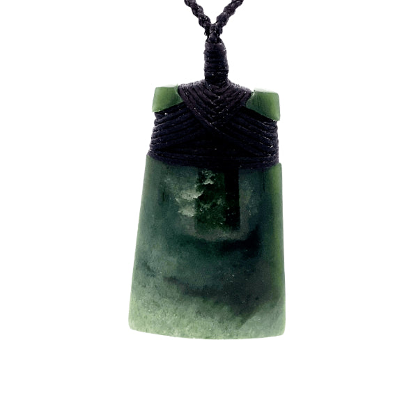 NZ pounamu greenstone flower jade bound toki on slider cord by Jayme Anderson