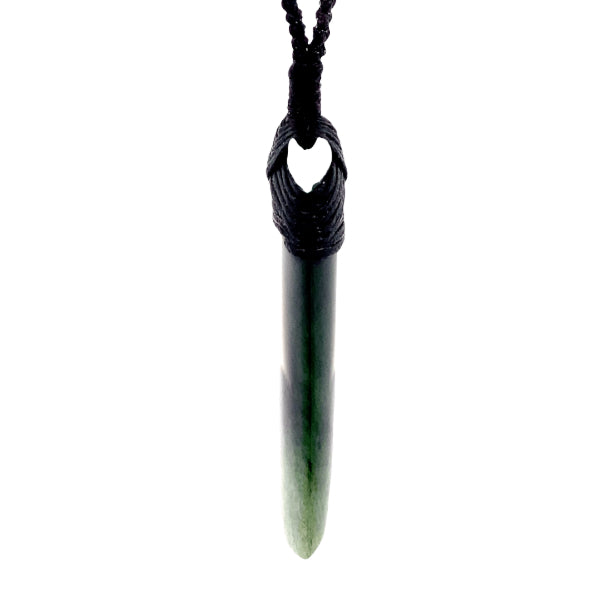 NZ pounamu greenstone flower jade bound toki on slider cord by Jayme Anderson