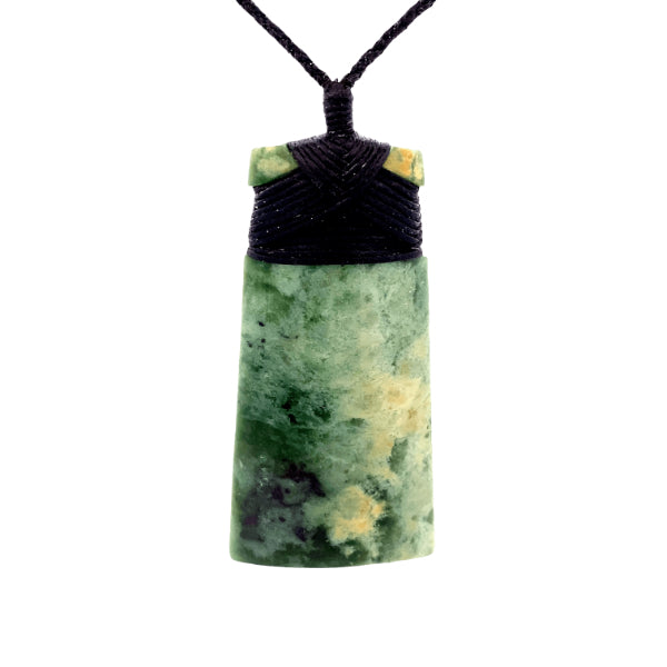 NZ pounamu greenstone bound toki on plaited slider cord by Jayme Anderson