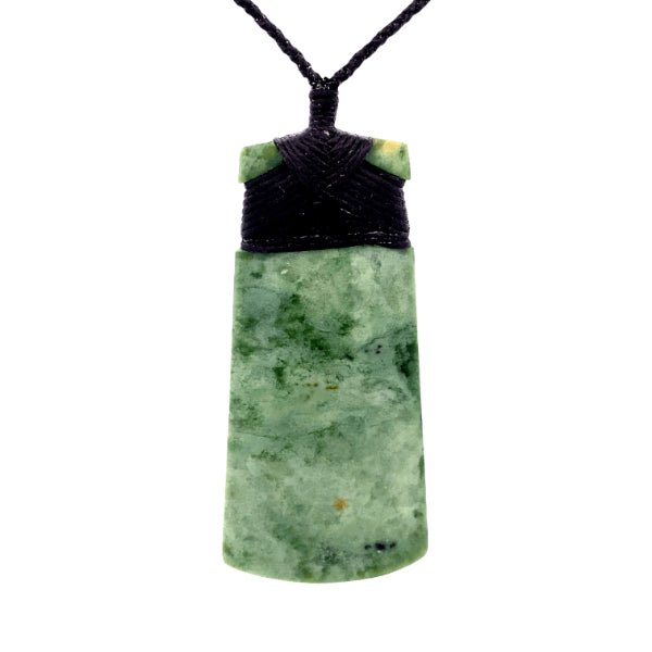 NZ pounamu greenstone bound toki on plaited slider cord by Jayme Anderson