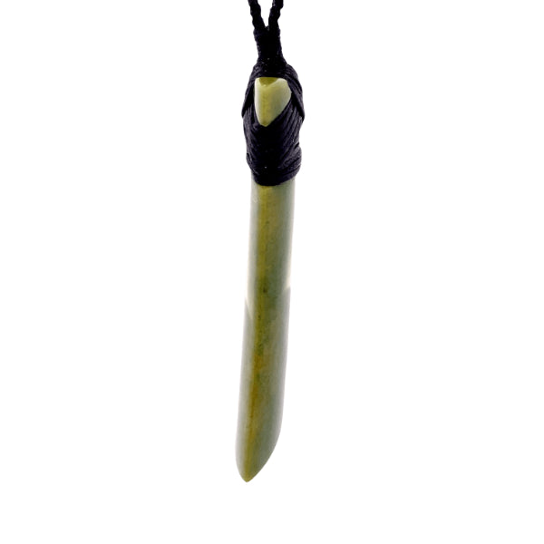 NZ pounamu greenstone flower jade bound toki on plaited slider cord by Jayme Anderson