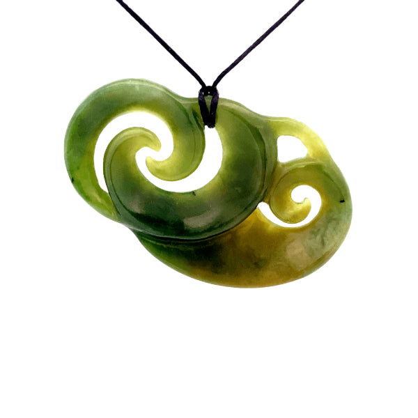 NZ pounamu greenstone freeform manaia necklace on slider cord by Aden Hoglund