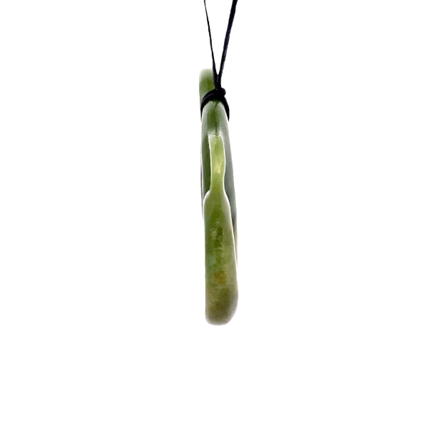 NZ pounamu greenstone freeform manaia necklace on slider cord by Aden Hoglund