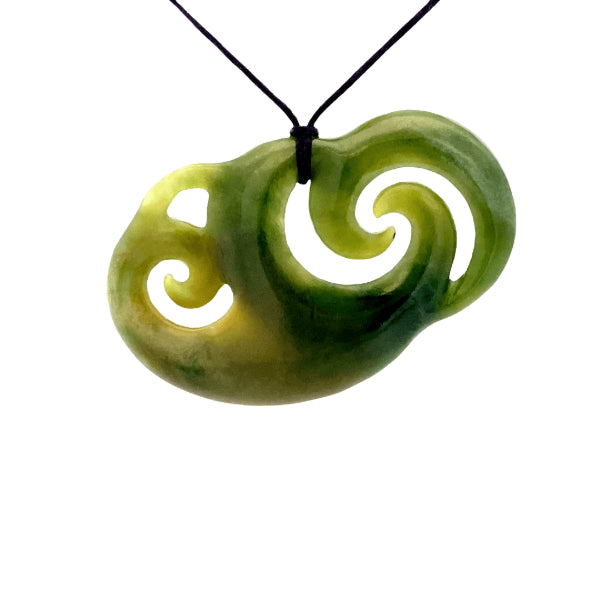 NZ pounamu greenstone freeform manaia necklace on slider cord by Aden Hoglund