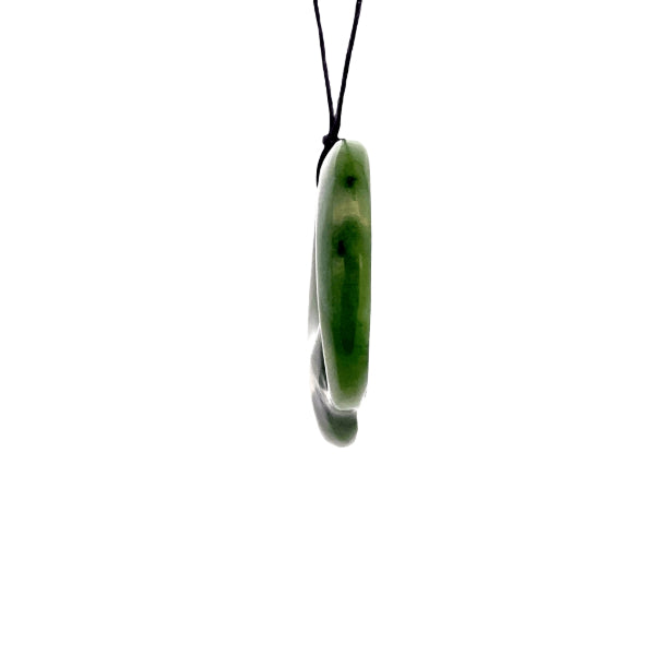 NZ pounamu greenstone freeform manaia necklace on slider cord by Aden Hoglund